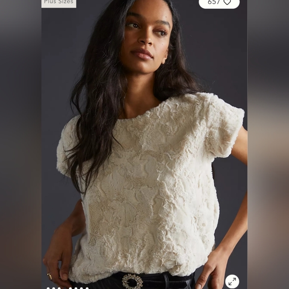 Maeve Tops - Maeve By Anthropologie Faux Fur Soft Lined Womens XL Short Sleeve Pullover Top